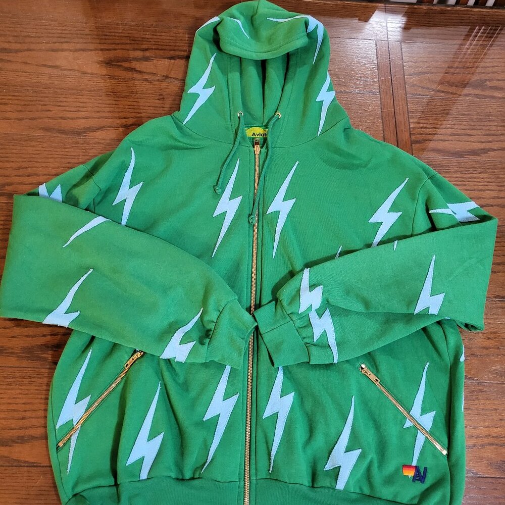 Aviator Nation BOLT STITCH REPEAT RELAXED ZIP HOODIE WITH POCKET ZIPPERS